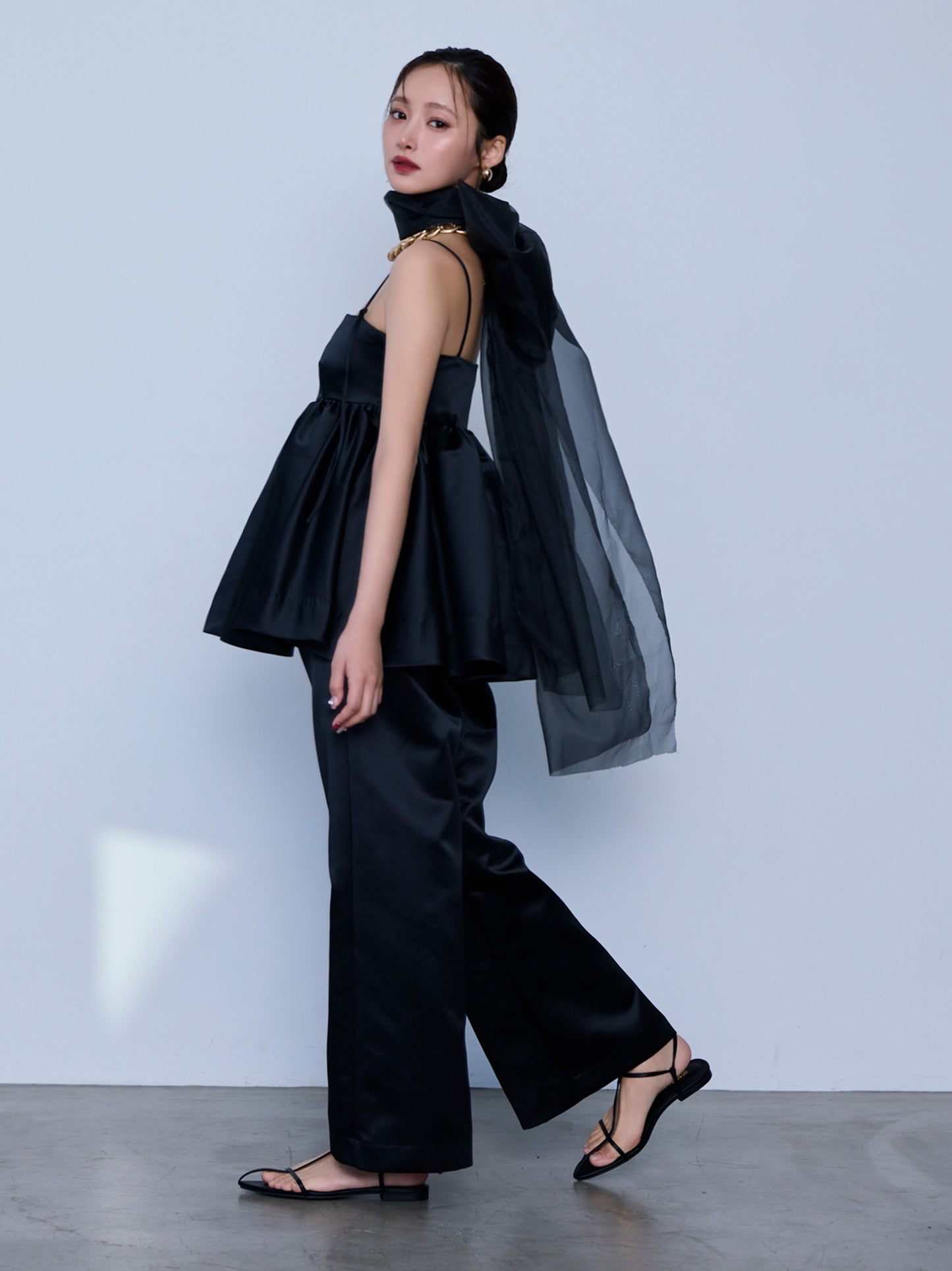 constructive matt satin straight long pants
