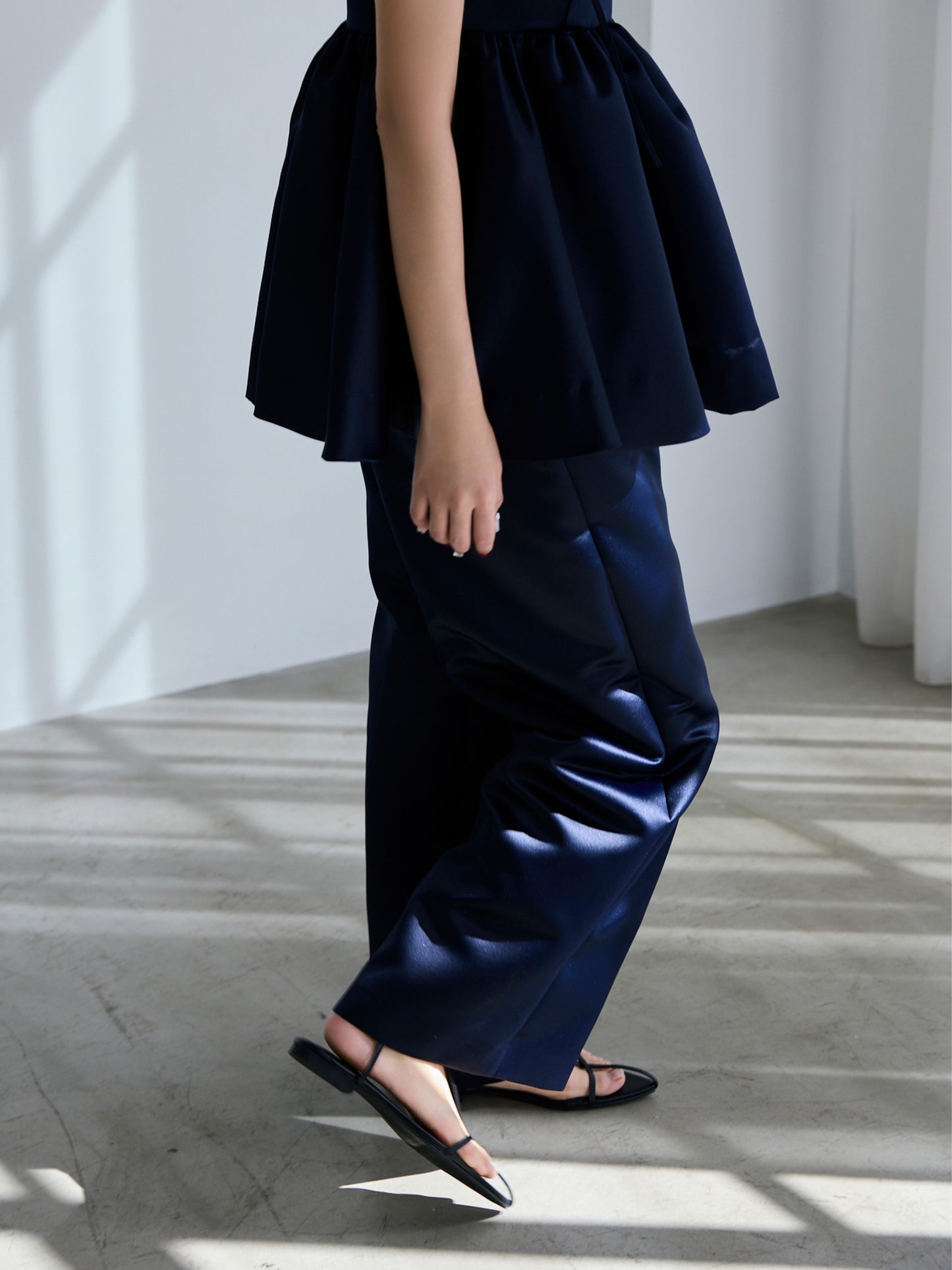 constructive matt satin straight long pants