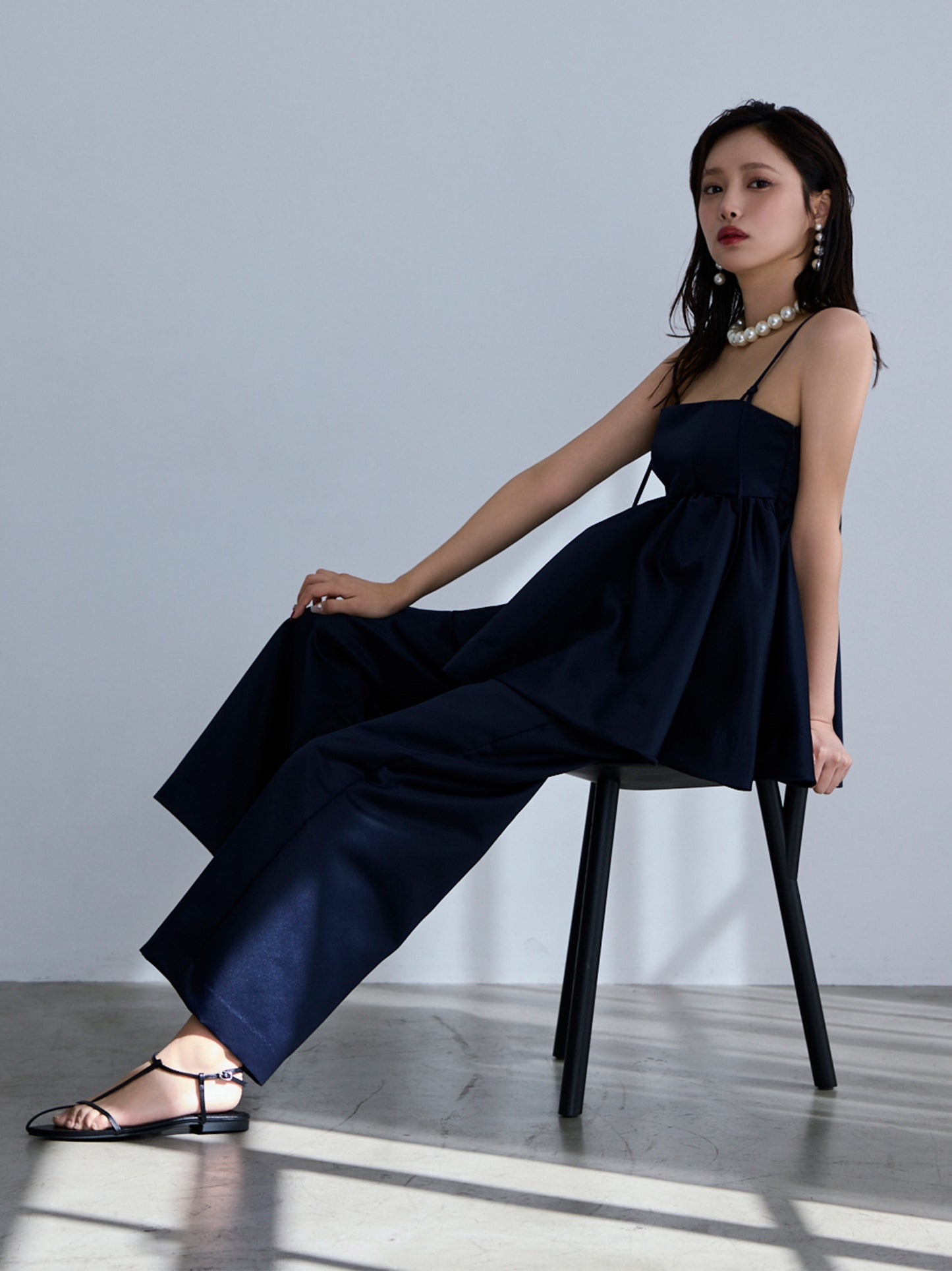 constructive matt satin straight long pants