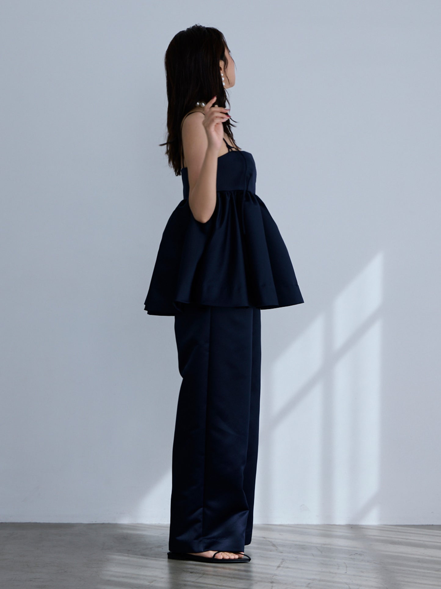 constructive matt satin straight long pants