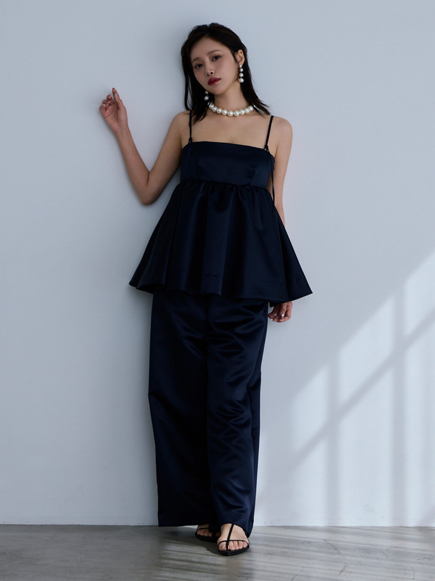 constructive matt satin straight long pants
