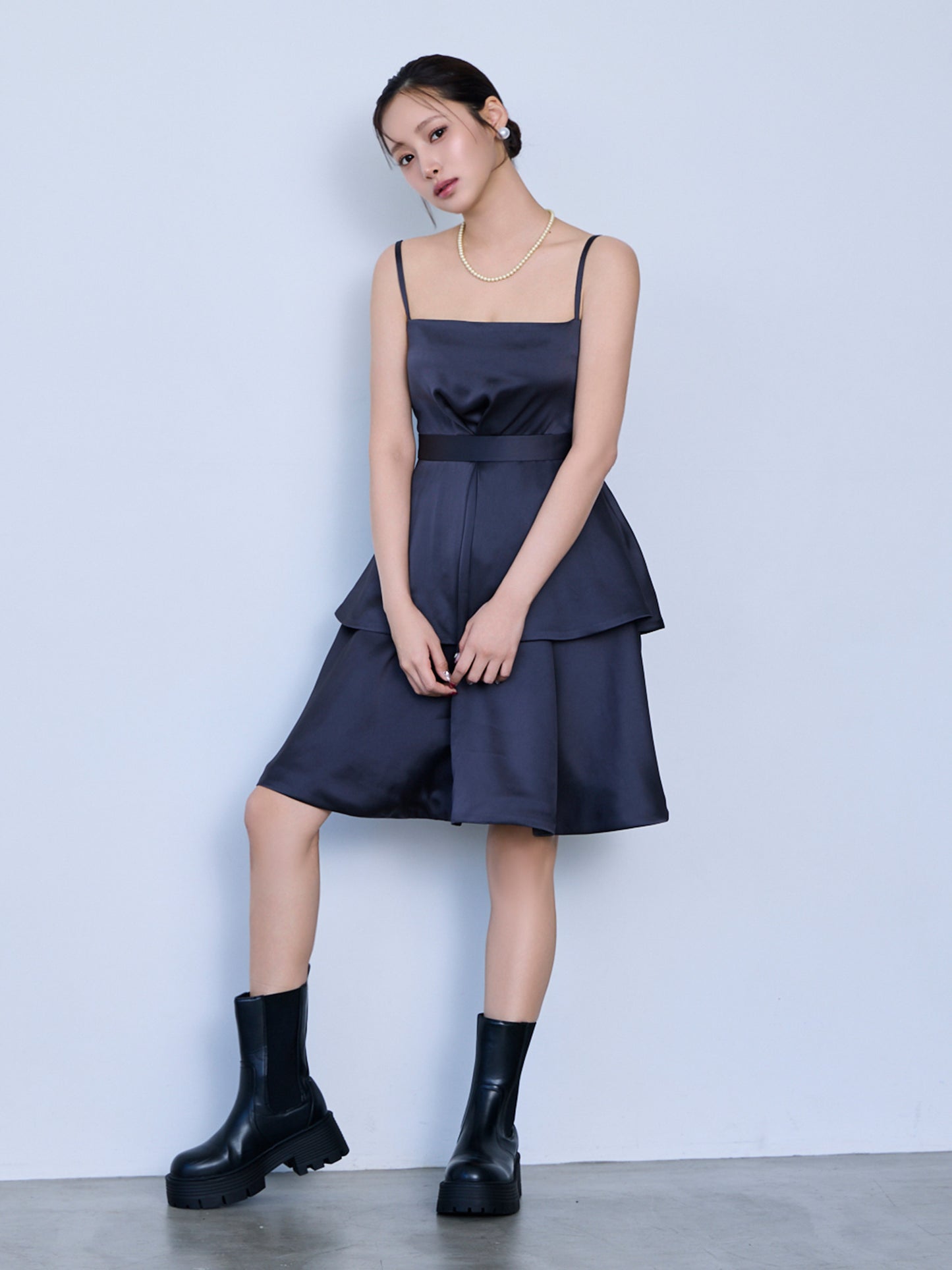 back ribbon peplum mini dress