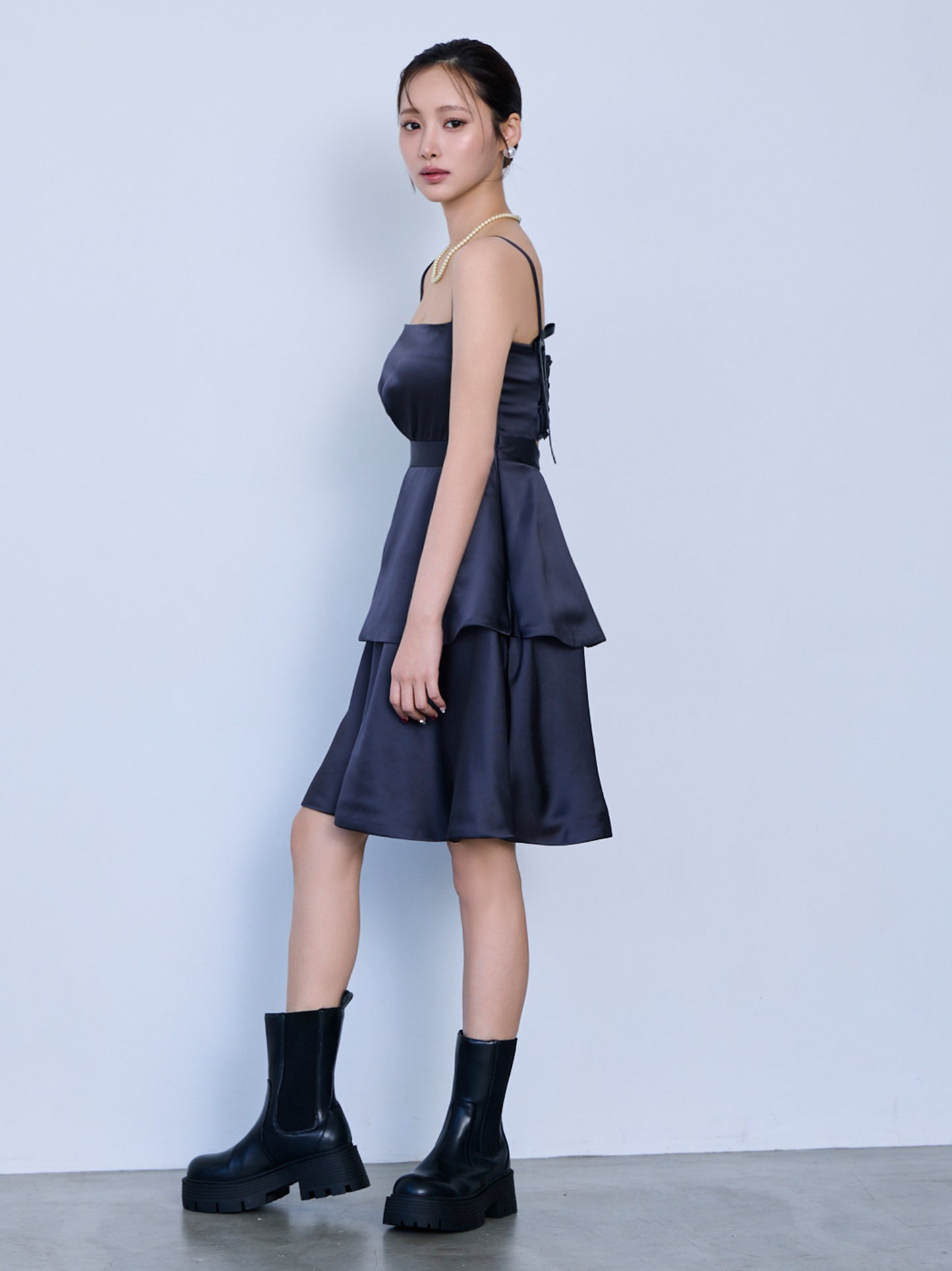 back ribbon peplum mini dress