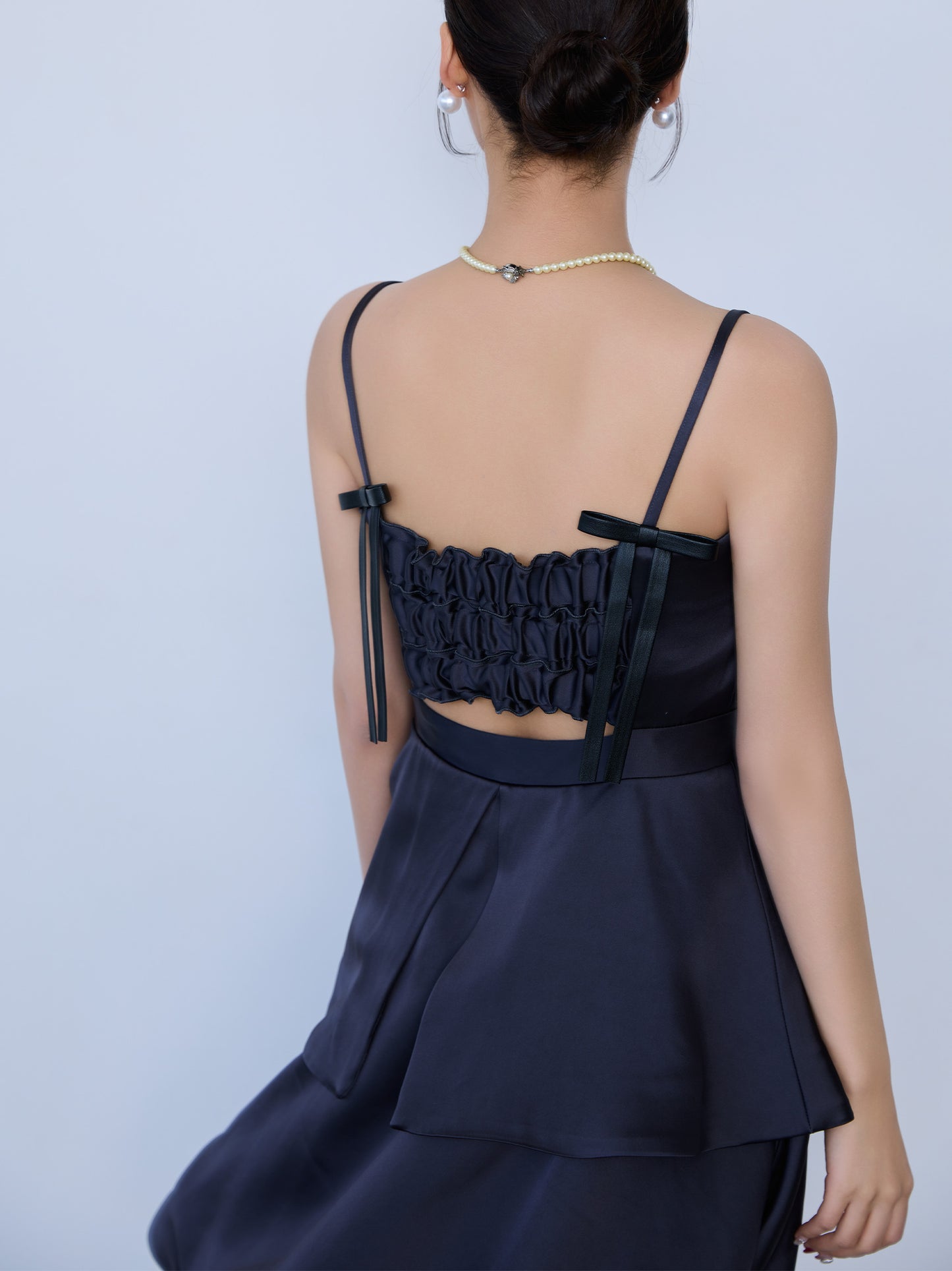back ribbon peplum mini dress