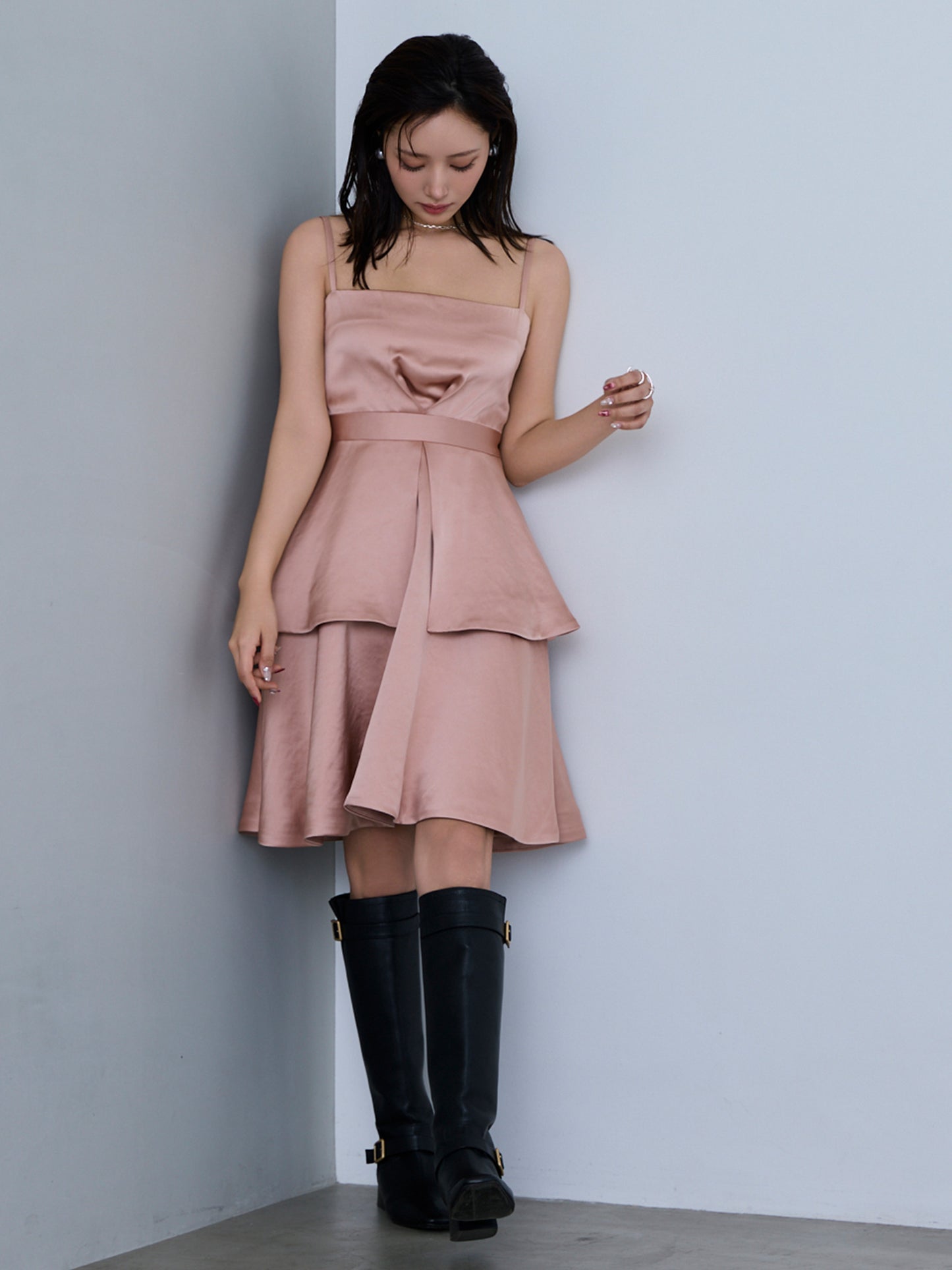 back ribbon peplum mini dress