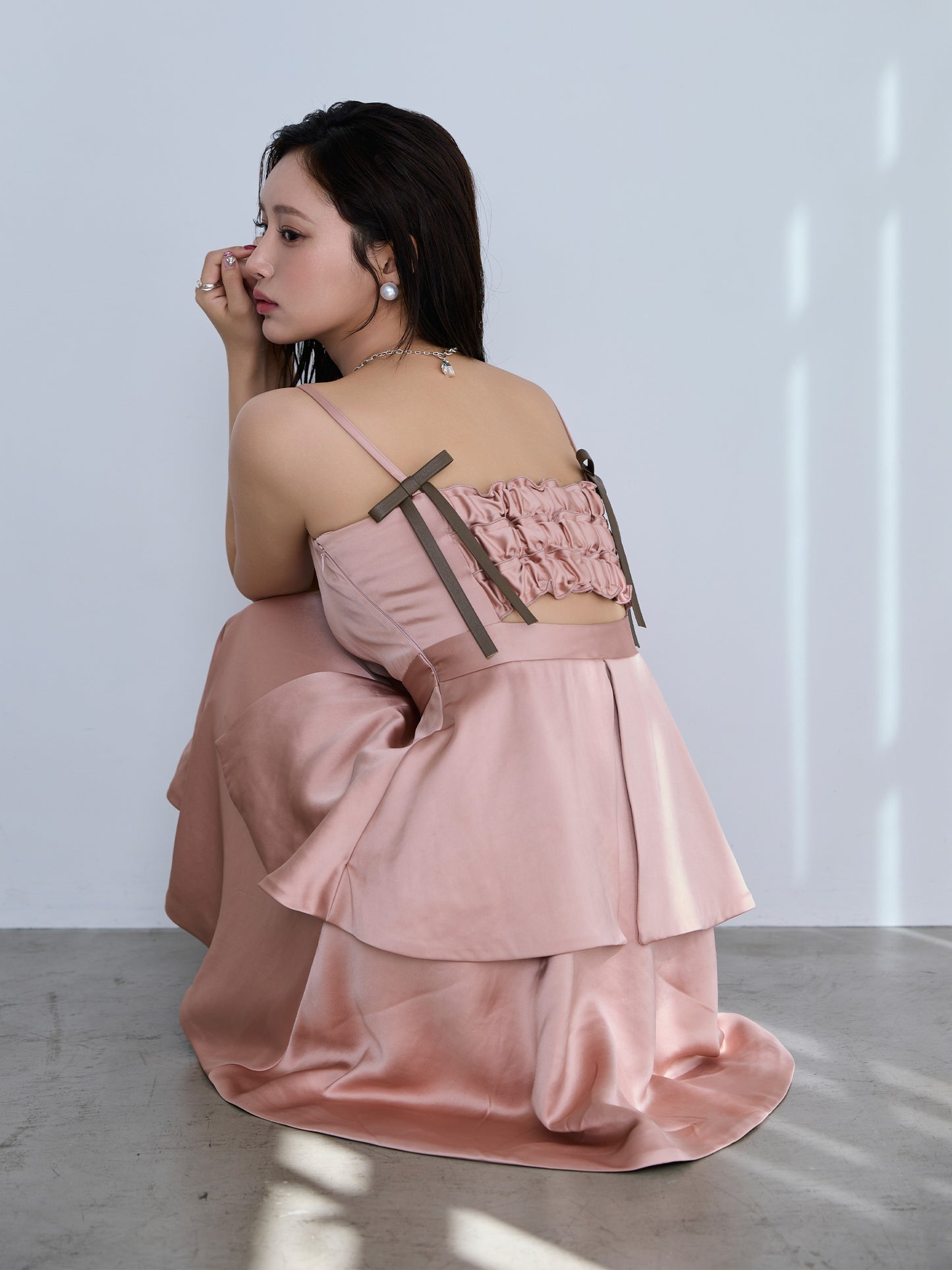 back ribbon peplum mini dress