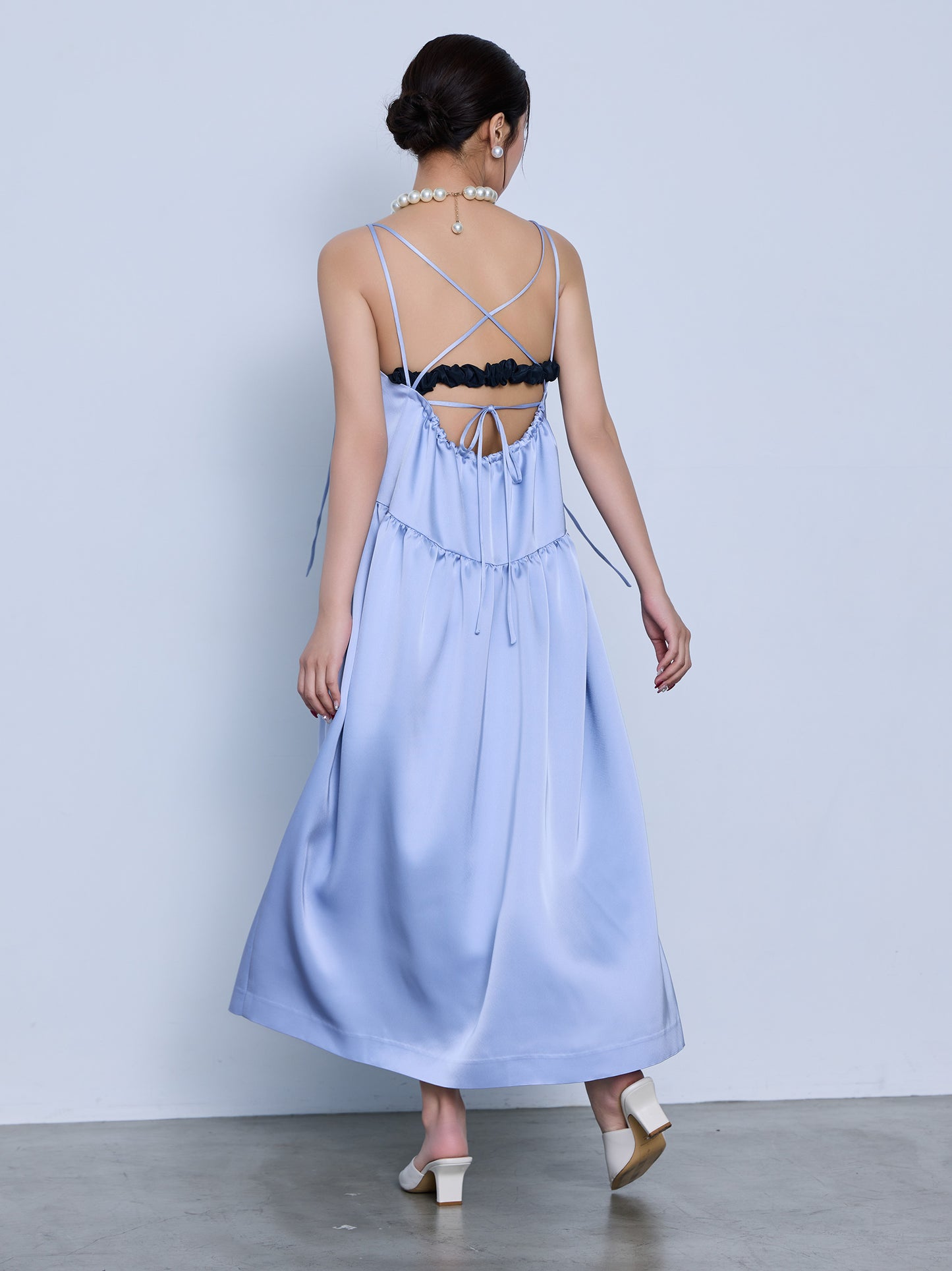 【予約】cross ribbon gather dress