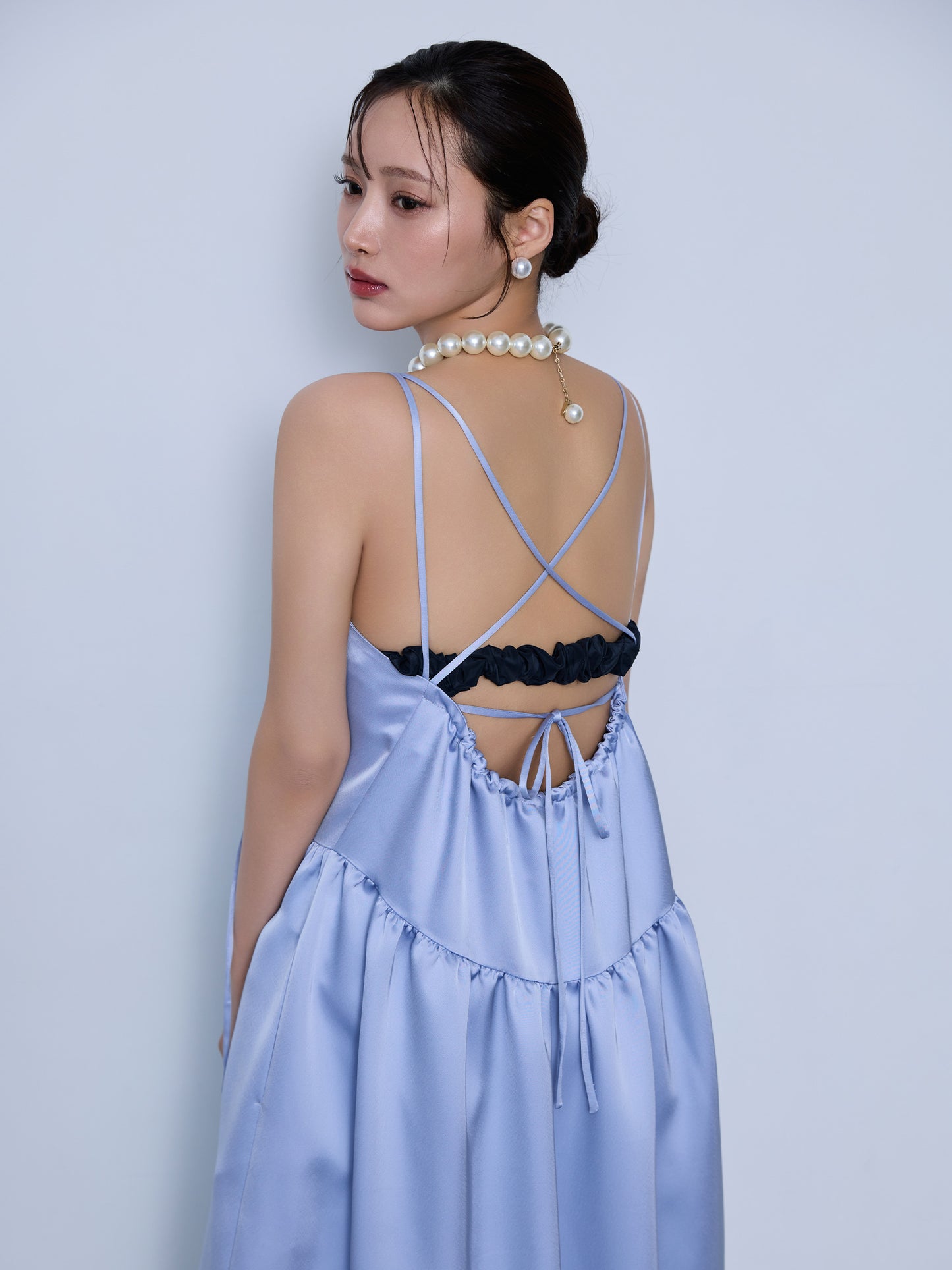 【予約】cross ribbon gather dress
