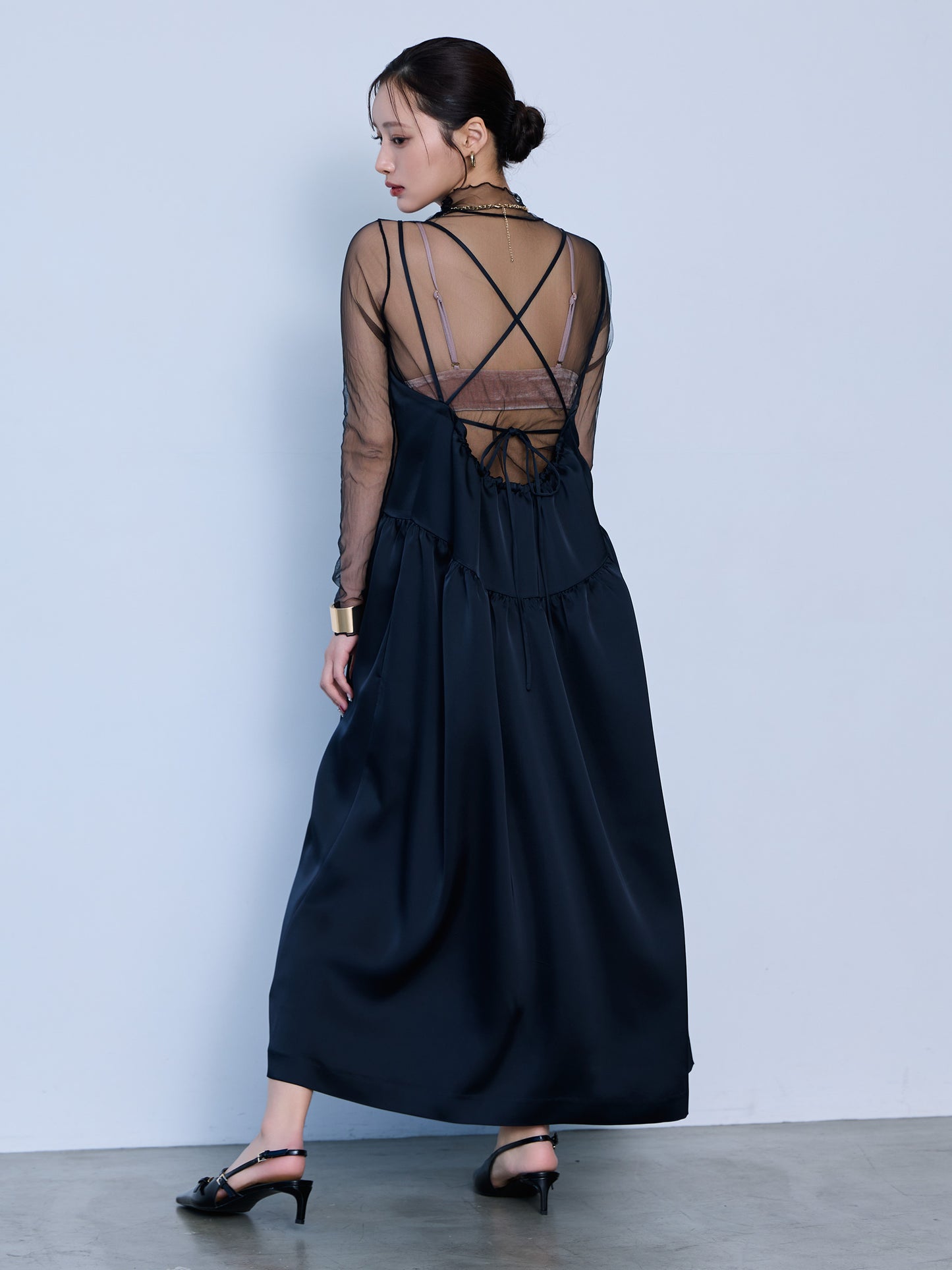 【予約】cross ribbon gather dress