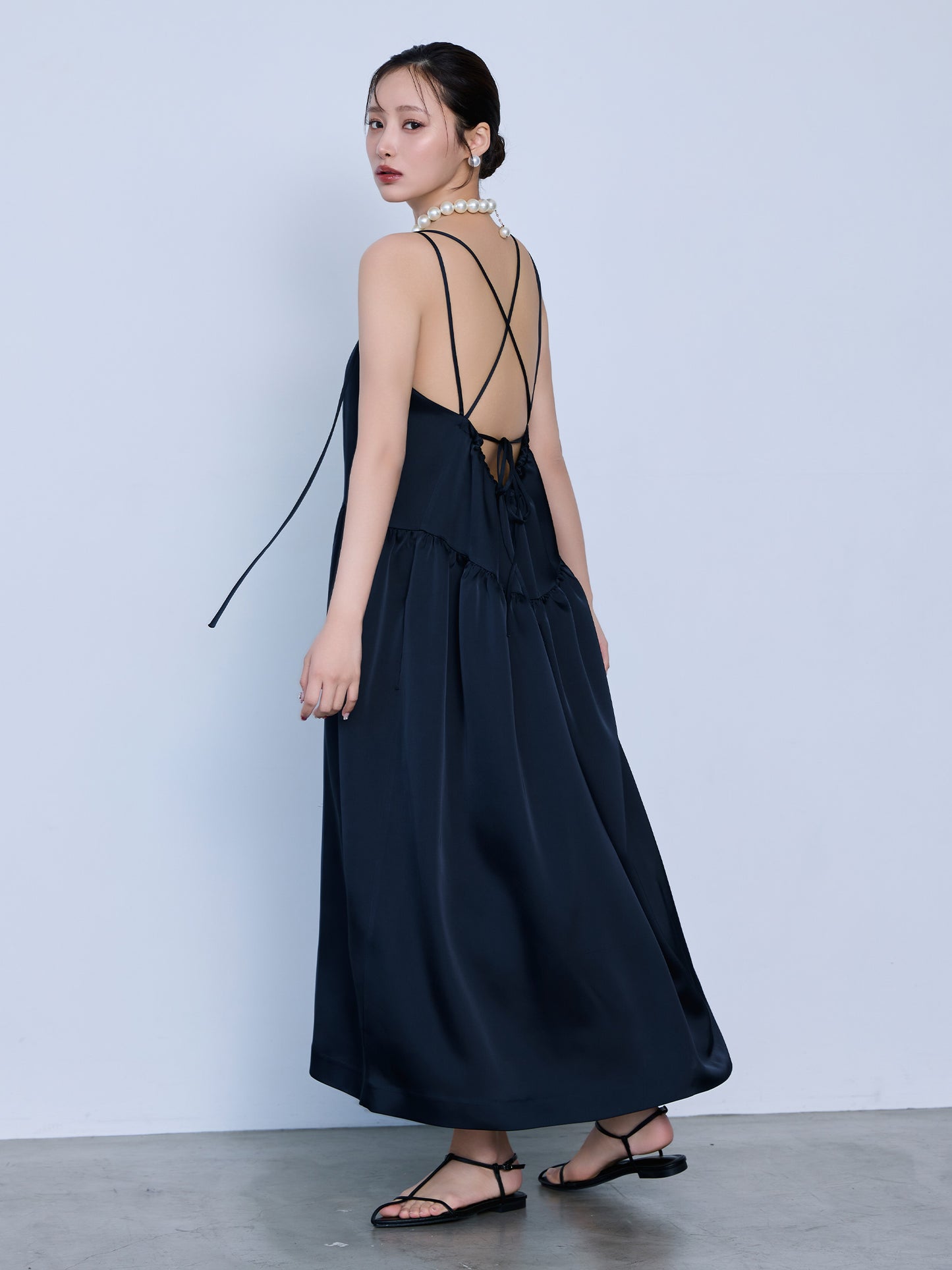 【予約】cross ribbon gather dress