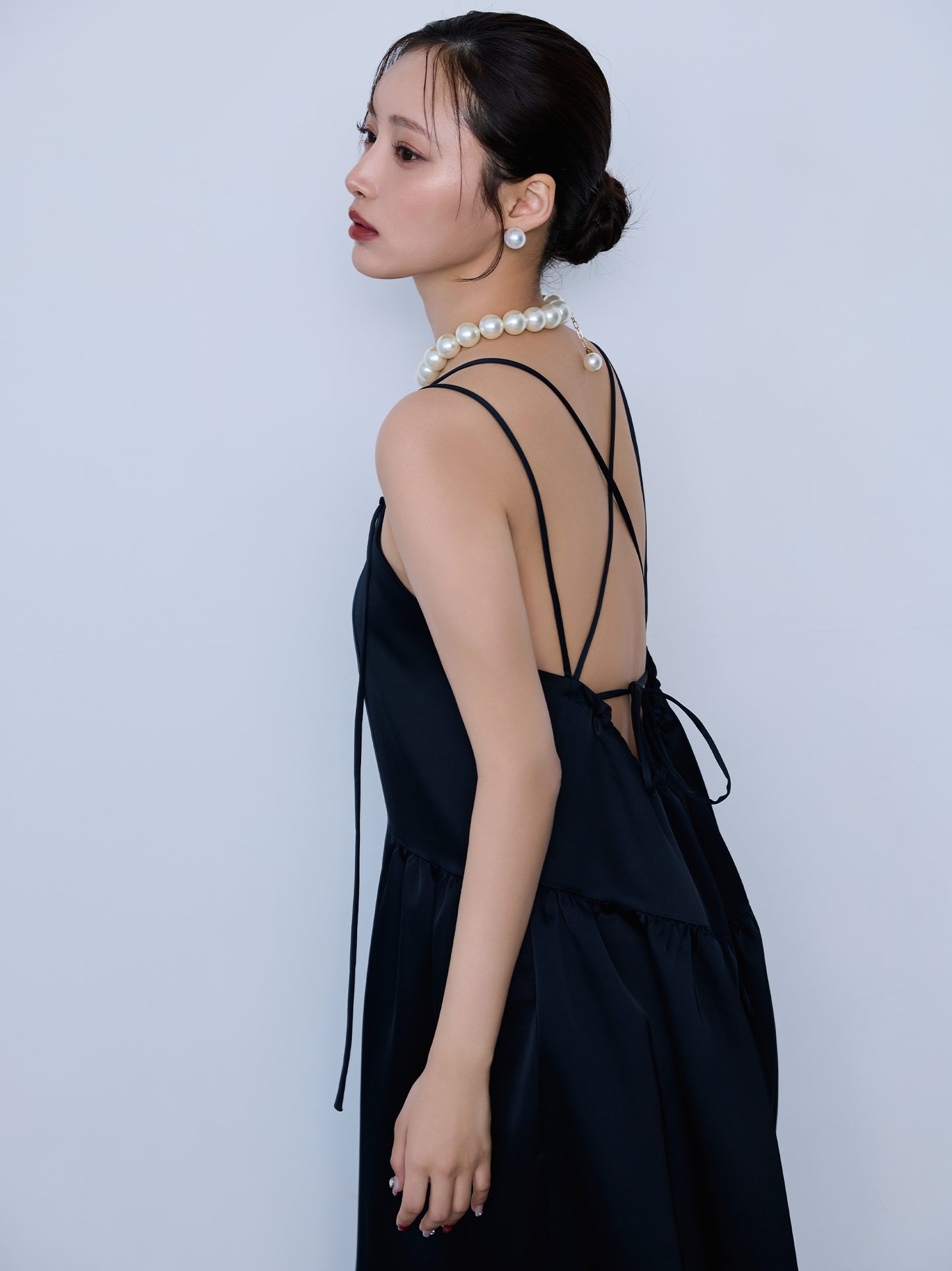 【予約】cross ribbon gather dress