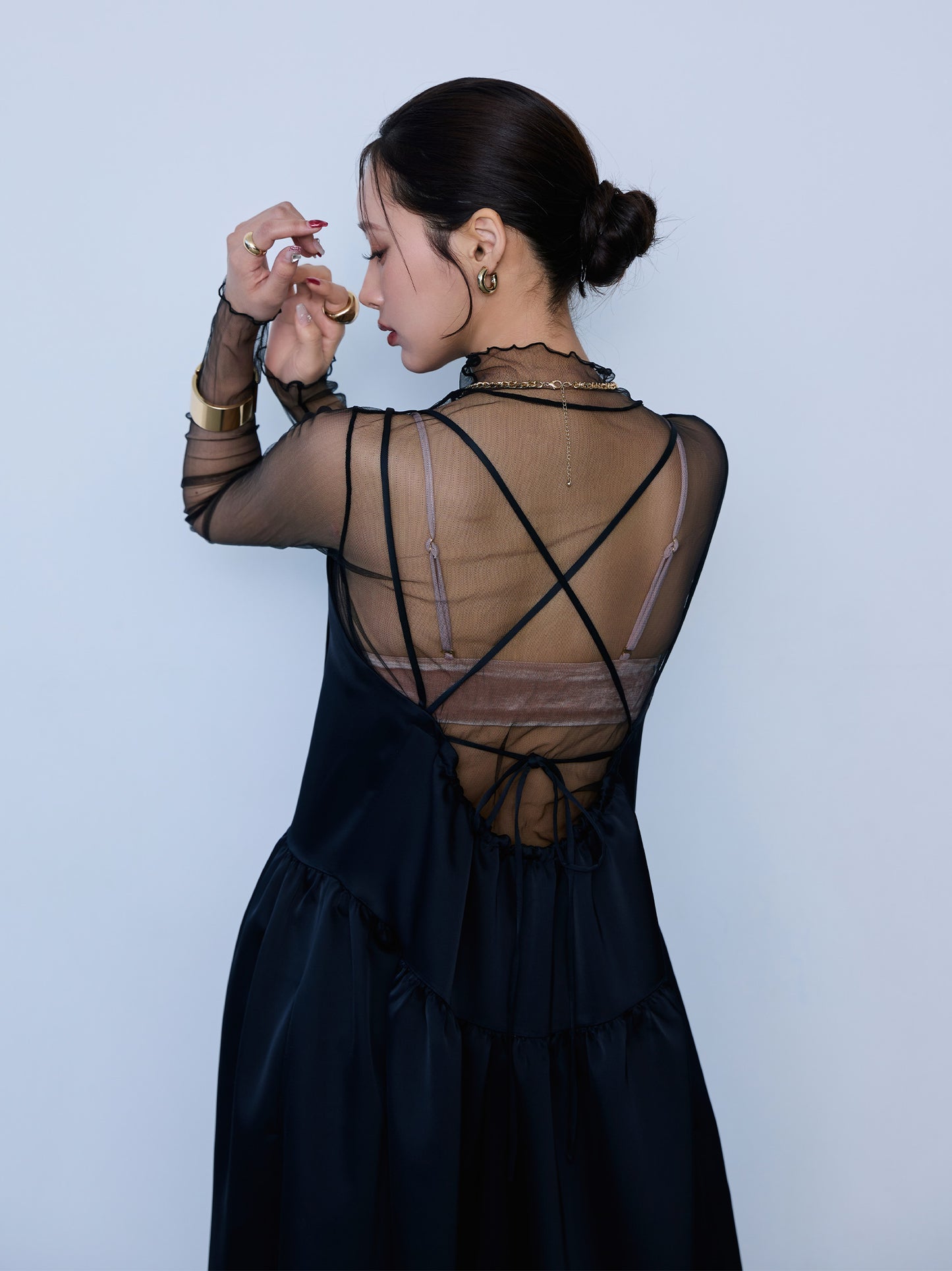 【予約】cross ribbon gather dress