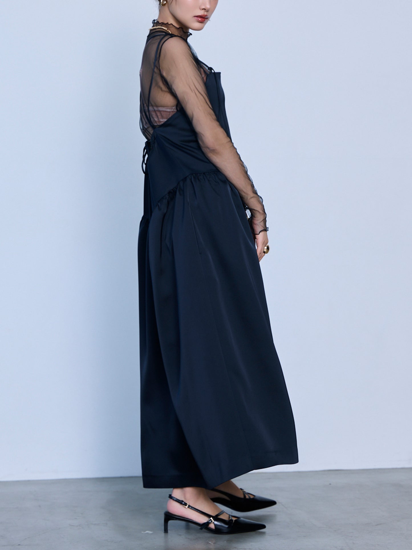 【予約】cross ribbon gather dress