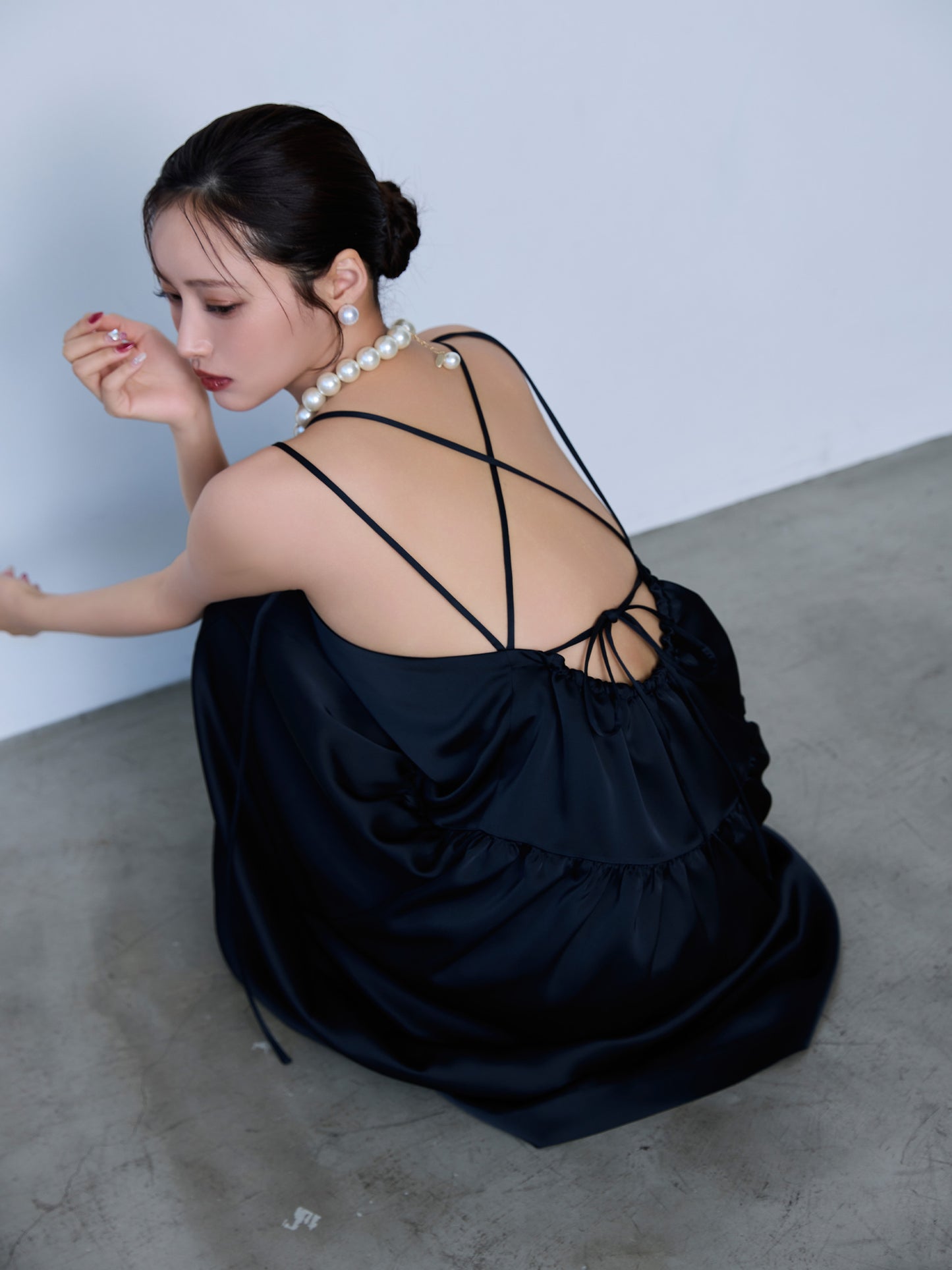 【予約】cross ribbon gather dress