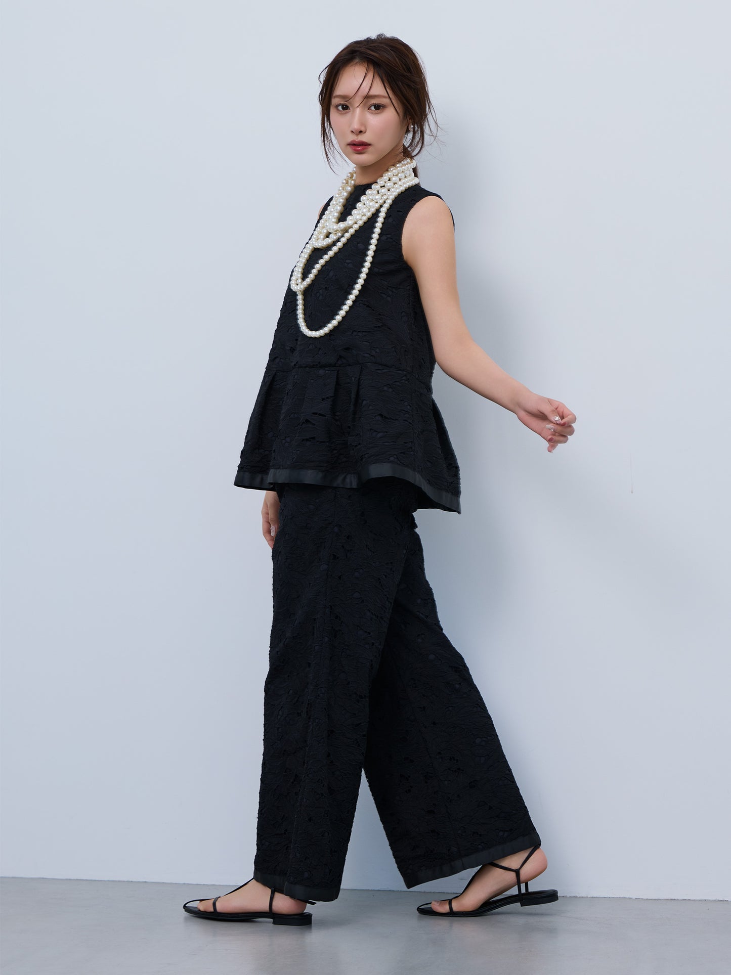 layered lace tuck pants