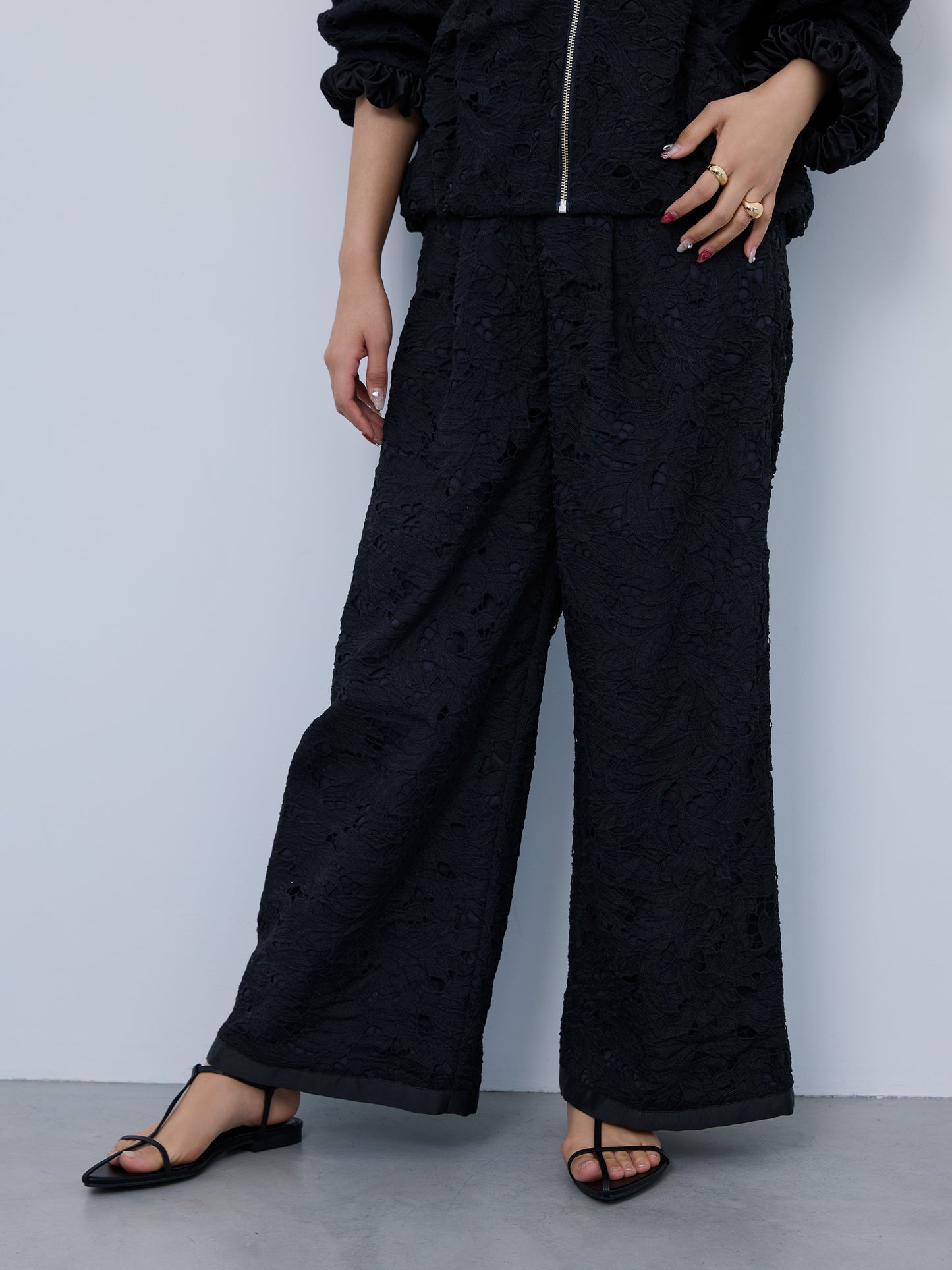 layered lace tuck pants