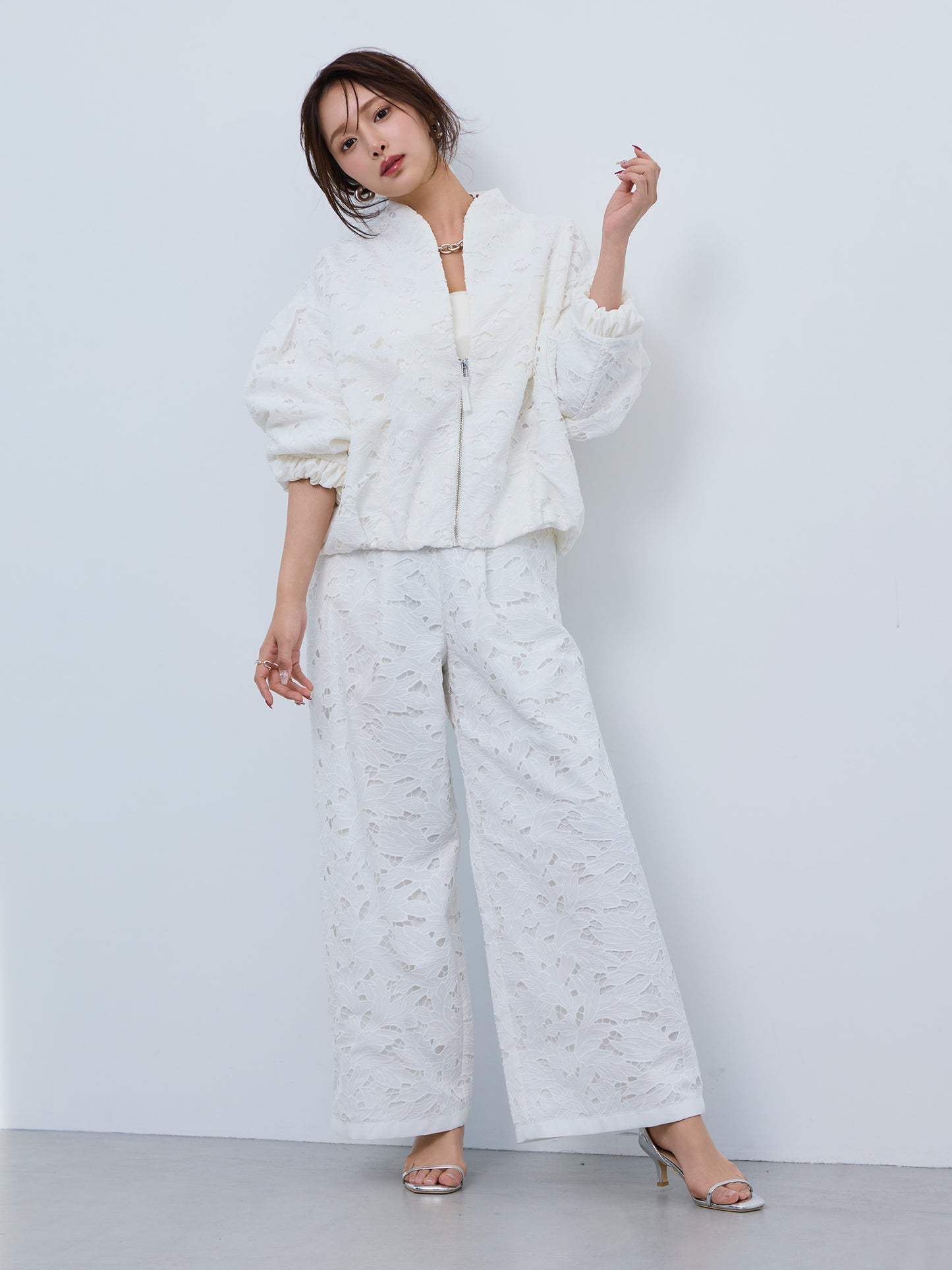 layered lace tuck pants