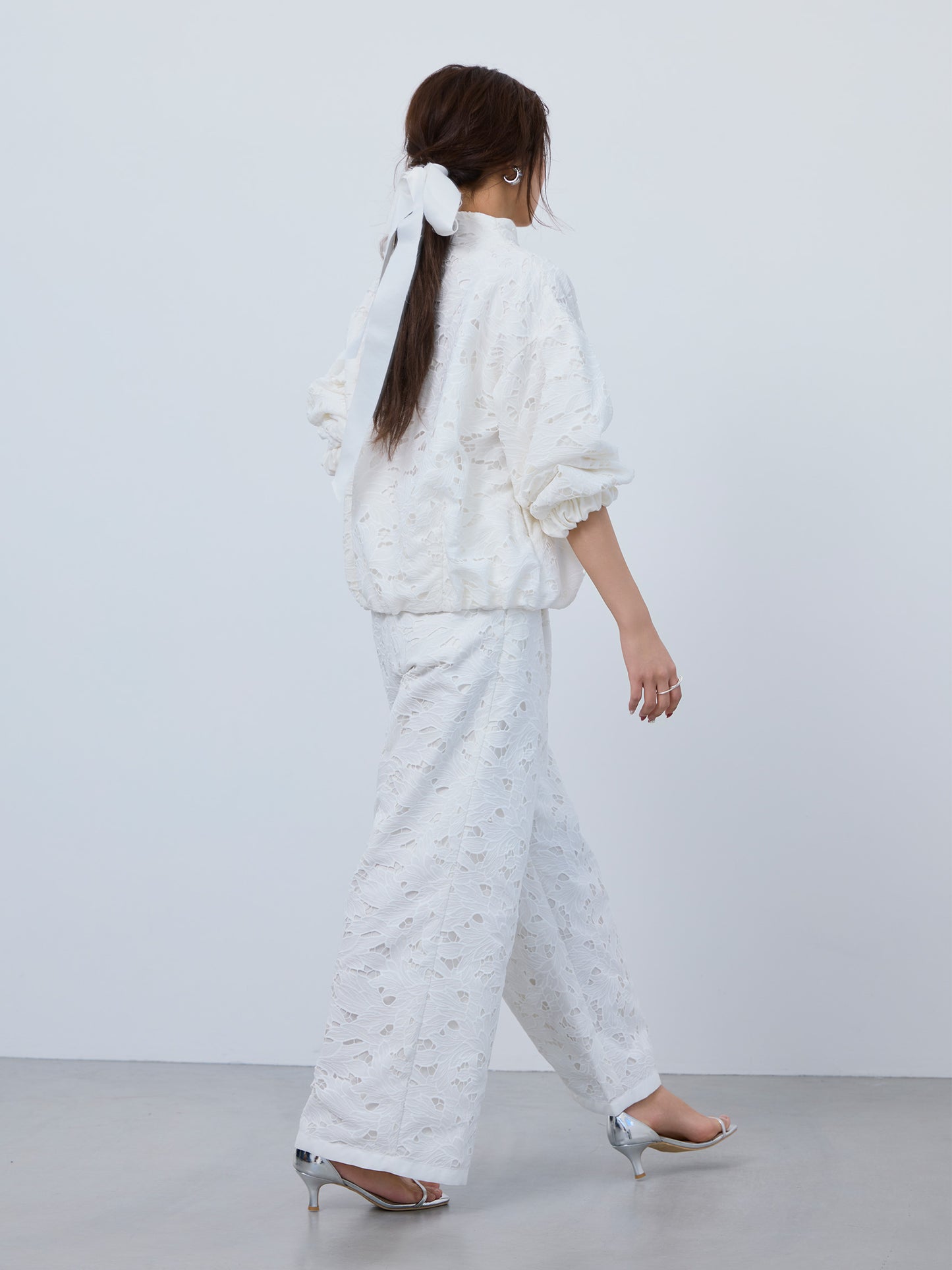 layered lace tuck pants
