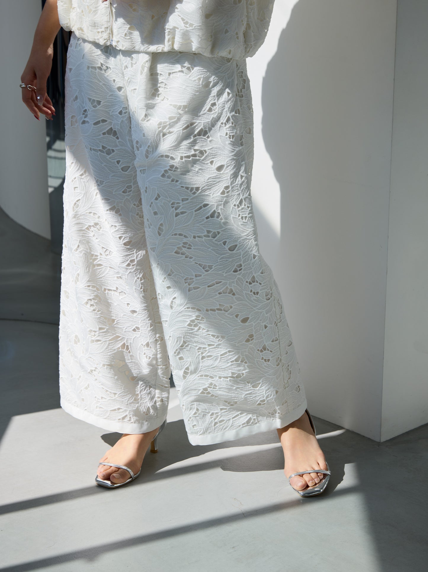 layered lace tuck pants