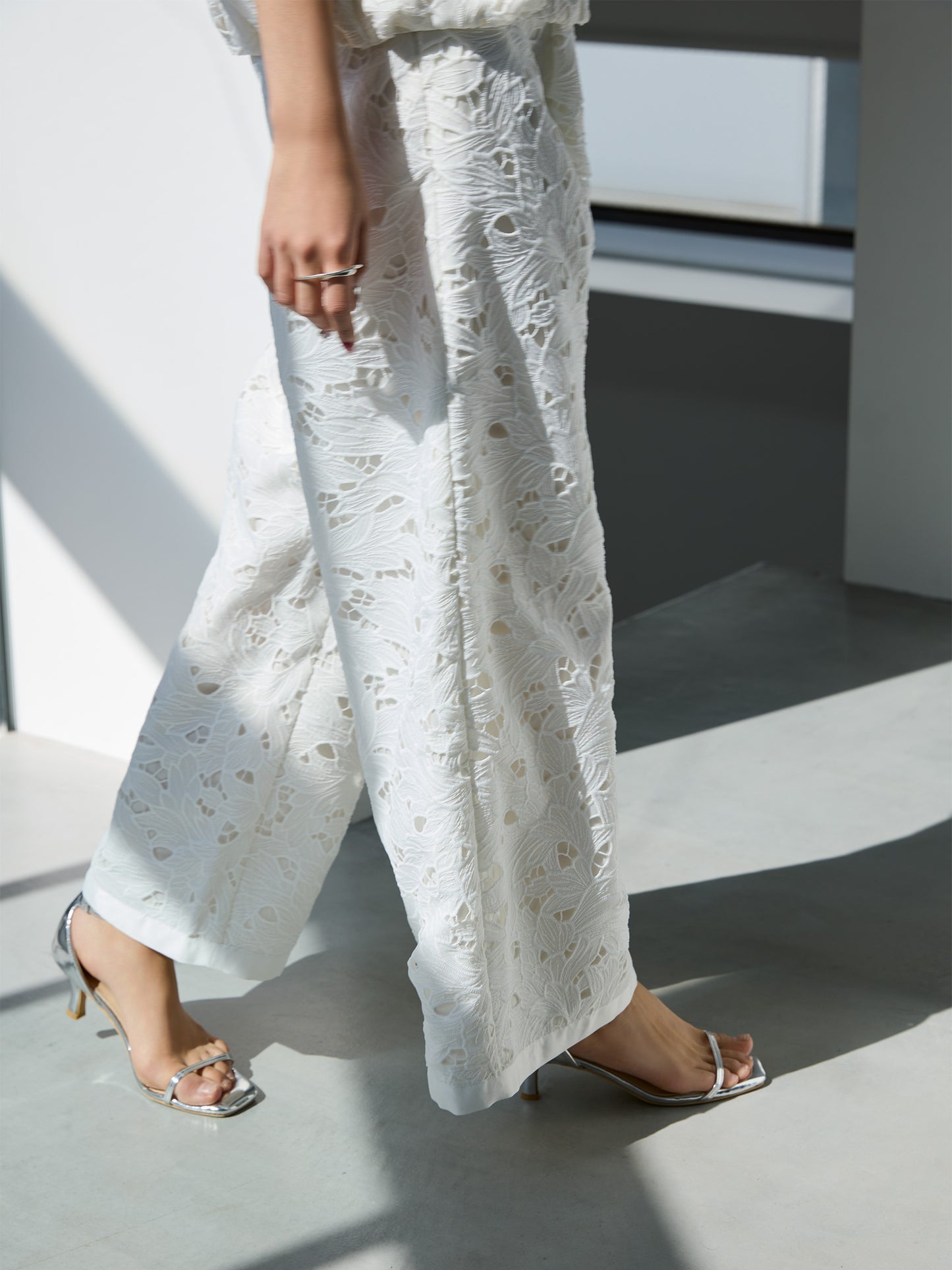 layered lace tuck pants