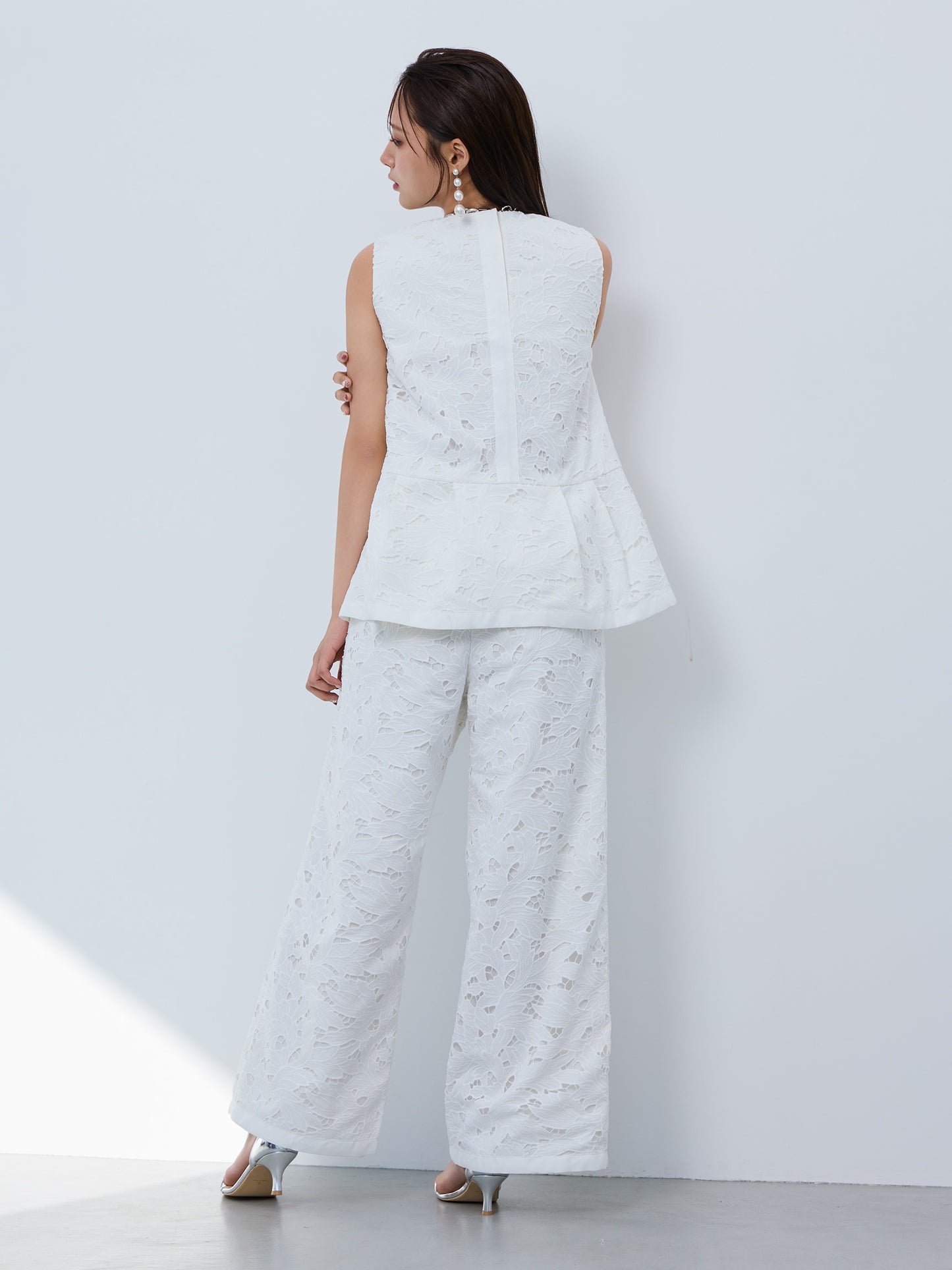 layered lace tuck pants