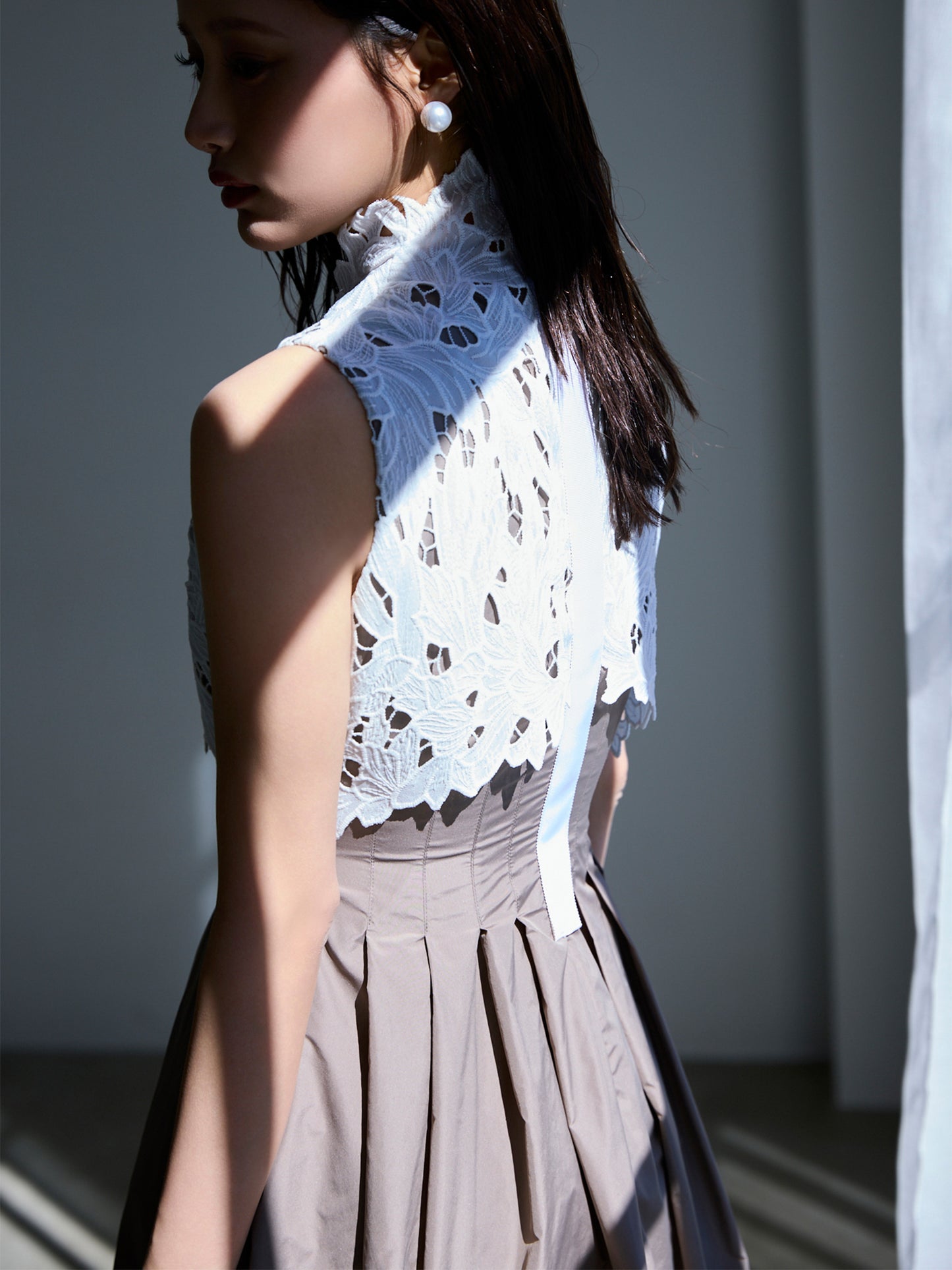 【予約】layered lace flare dress