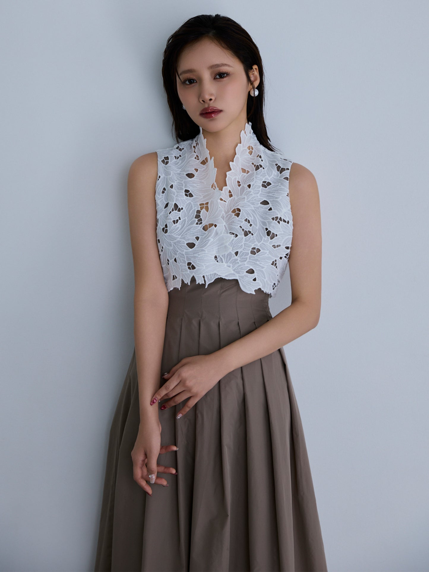 【予約】layered lace flare dress