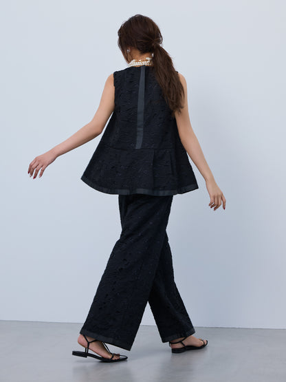layered lace tuck pants
