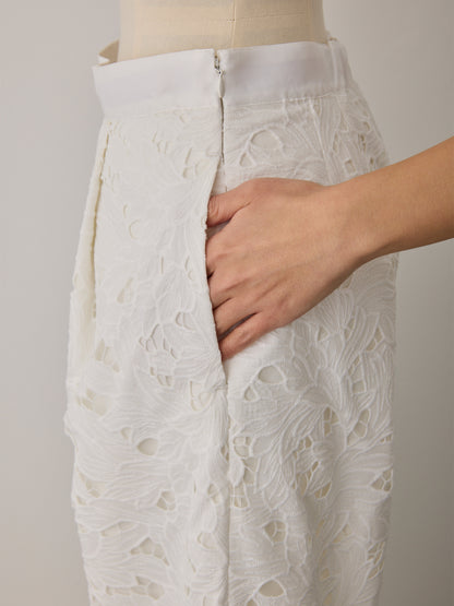 layered lace tuck pants