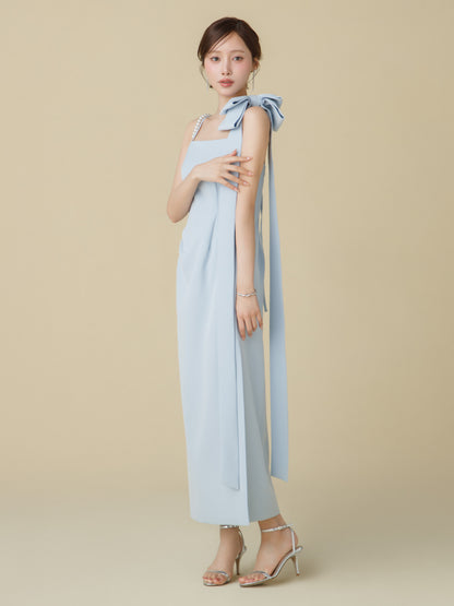 Asymmetric Ribbon Satin Dress