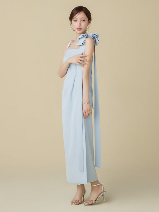 Asymmetric Ribbon Satin Dress
