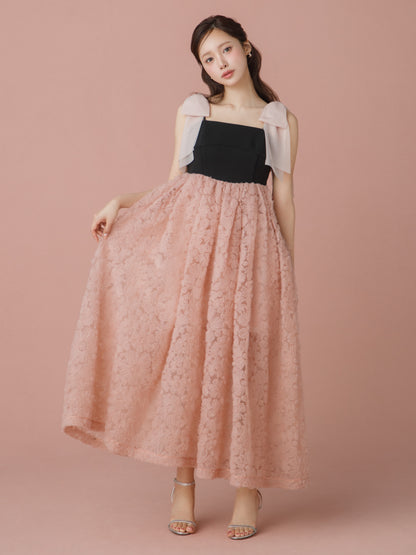 Contrast Lace Ribbon Strap Dress