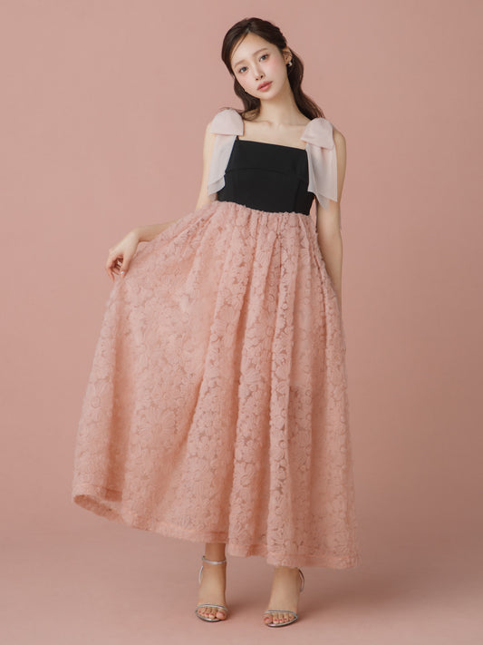 Contrast Lace Ribbon Strap Dress