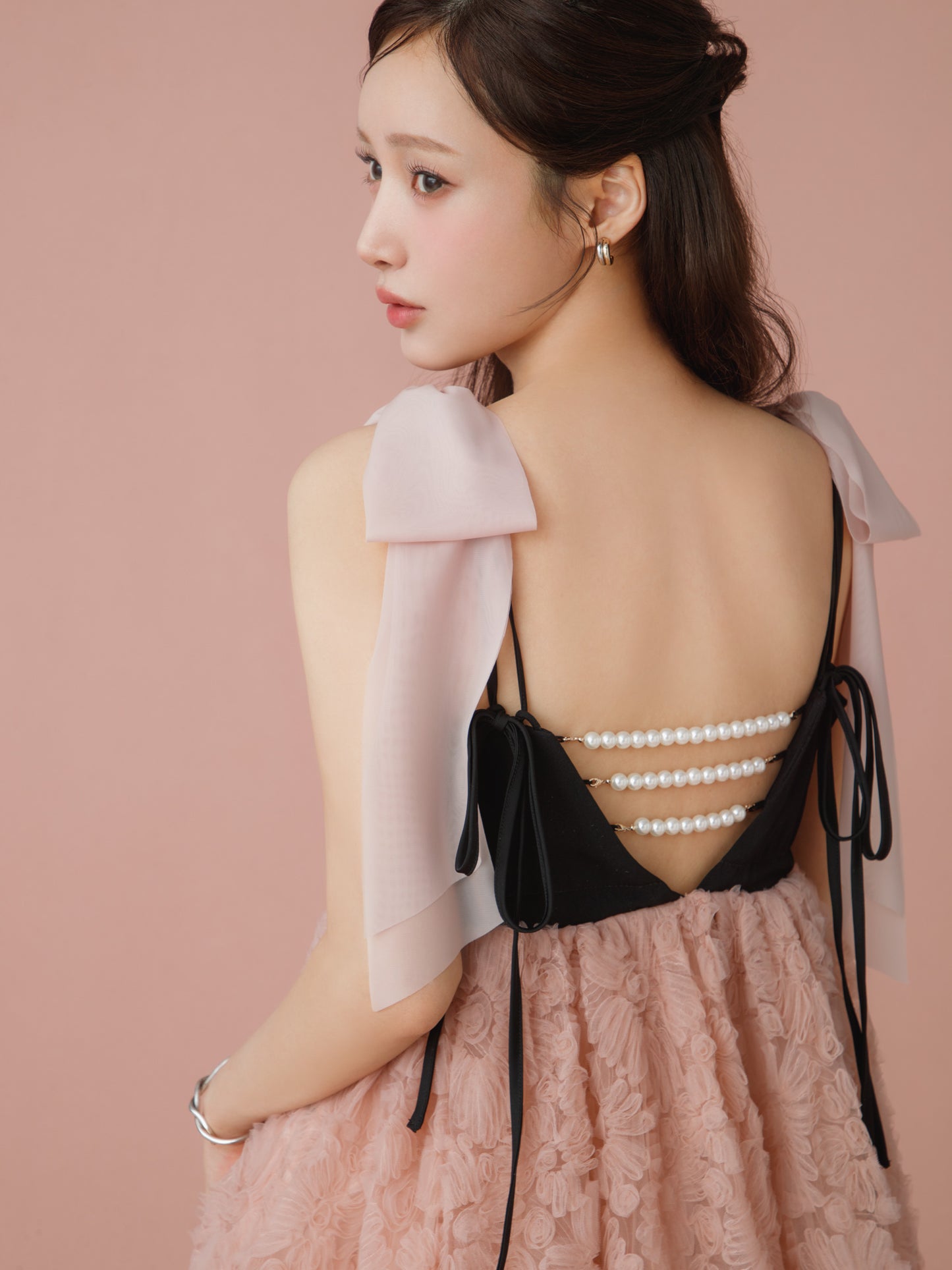 Contrast Lace Ribbon Strap Dress