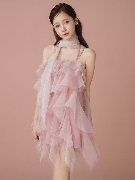 Layered Tulle Scarf Mini Dress