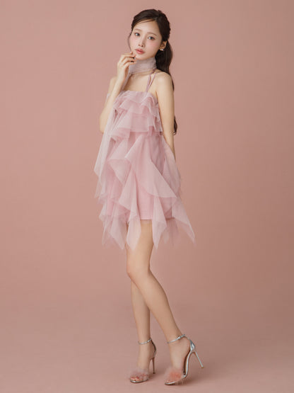 Layered Tulle Scarf Mini Dress