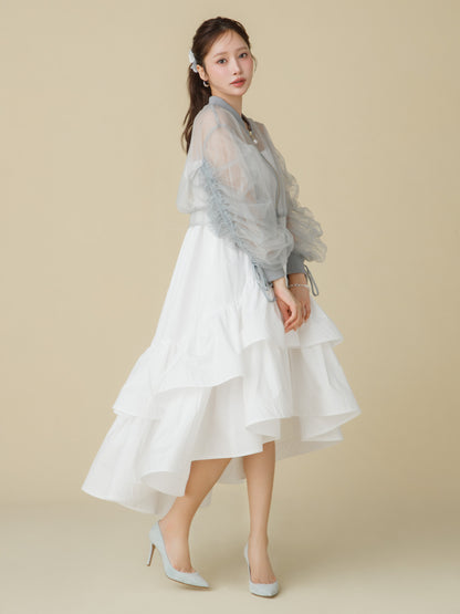 Sheer Tulle Drawstring Sleeve Blouson