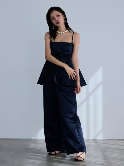 constructive matt satin straight long pants