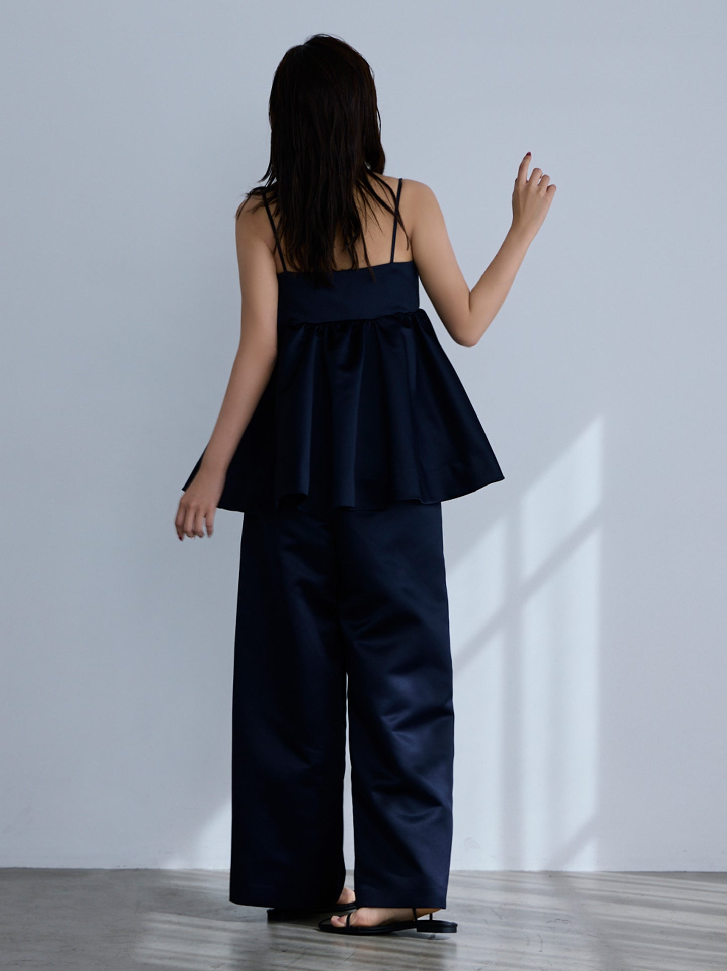 constructive matt satin straight long pants
