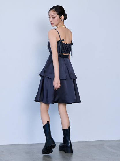 back ribbon peplum mini dress