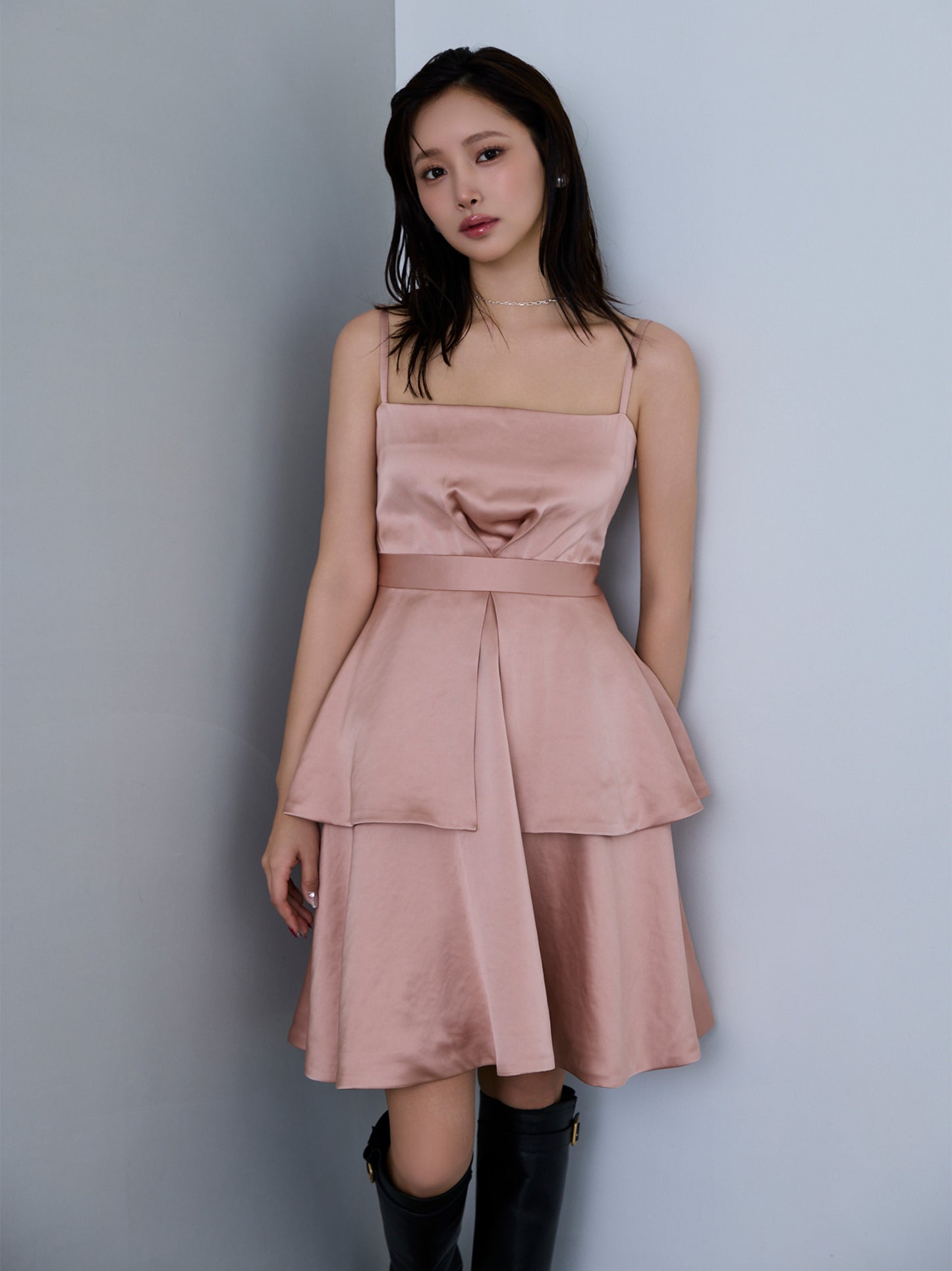 back ribbon peplum mini dress