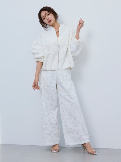 layered lace tuck pants
