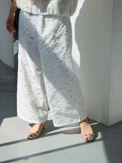 layered lace tuck pants