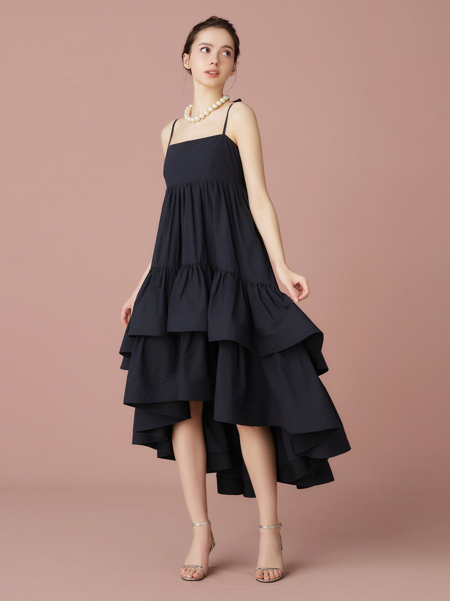 Back Ribbon Tiered Volume Dress