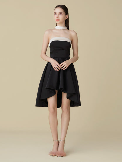 Satin Halter Ribbon Flare Dress