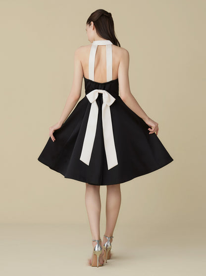 Satin Halter Ribbon Flare Dress