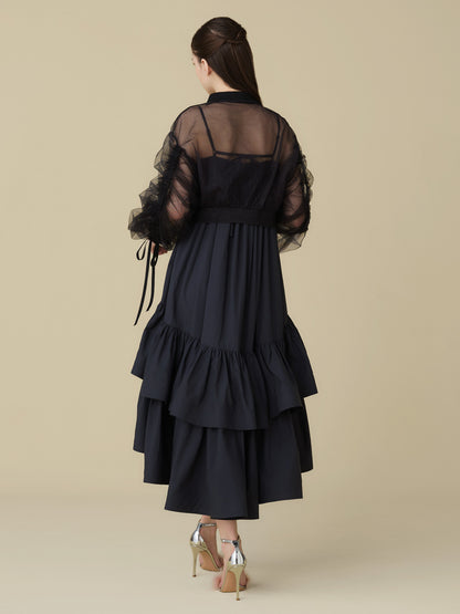 Sheer Tulle Drawstring Sleeve Blouson