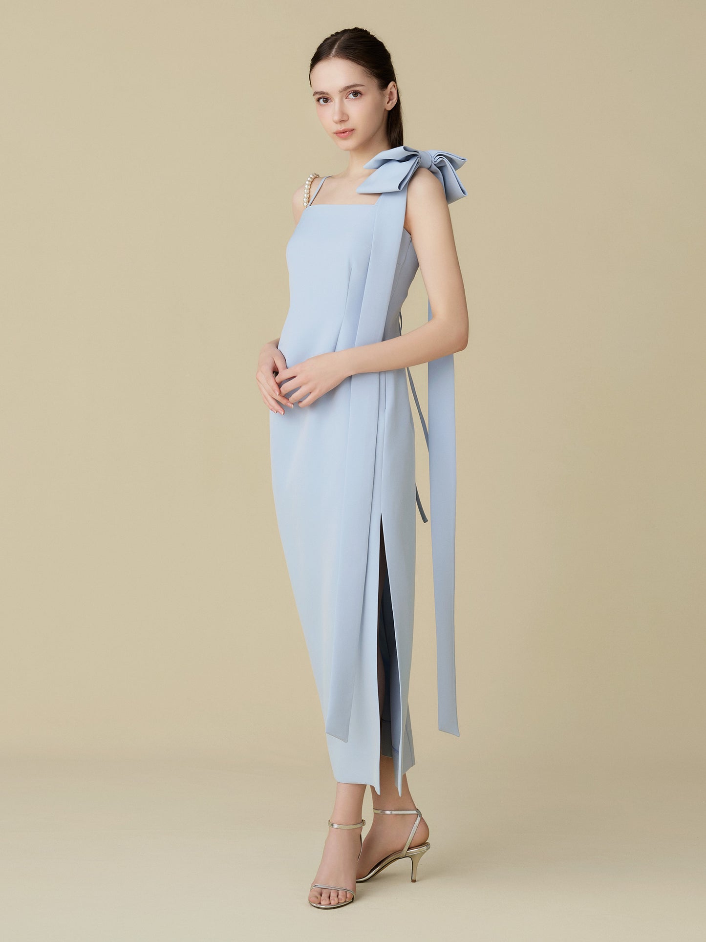 Asymmetric Ribbon Satin Dress