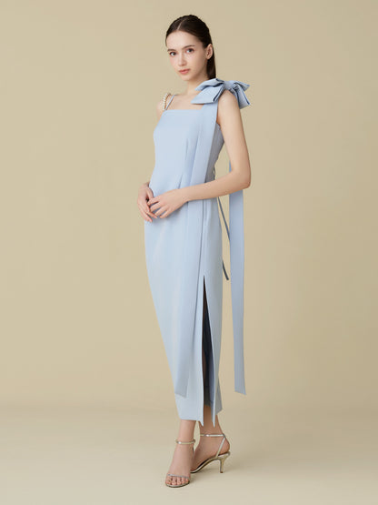 Asymmetric Ribbon Satin Dress