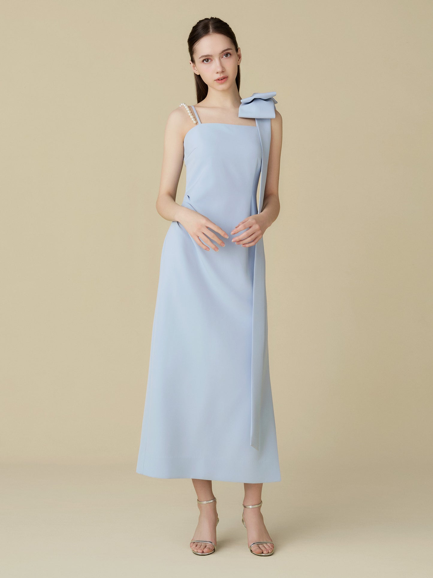 Asymmetric Ribbon Satin Dress